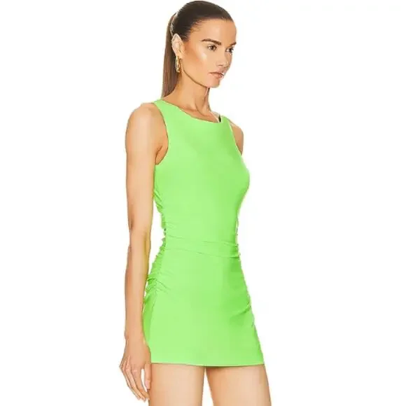 Norma Kamali Sleeveless Pickleball Mini Dress Neon Green NWT Size Small - Picture 2 of 6